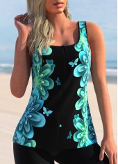 Butterfly Print Cyan Wide Strap Tankini Set