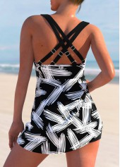 Printed Cross Strap Black Swimdress Top-No Bottom