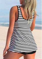 Wide Strap Stripe Print Black Swimdress Top-No Bottom