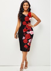 Valentines Rose Print Round Neck Dress