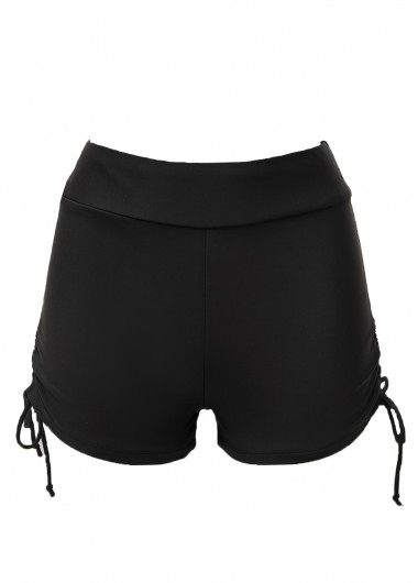 Rosewe High Waisted Bowknot Detail Black Swimwear Shorts - L