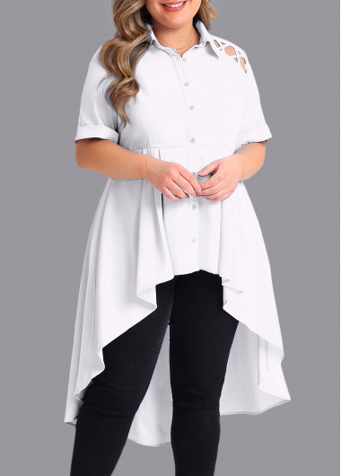 Rosewe White Dip Hem Cross Strap Plus Size Blouse - 2X