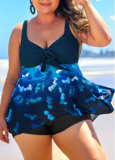 Rosewe Plus Size Navy Blue Ombre Tankini Top - 2X