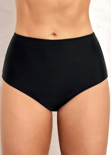 Rosewe High Waisted Elastic Detail Black Swimwear Panty - M