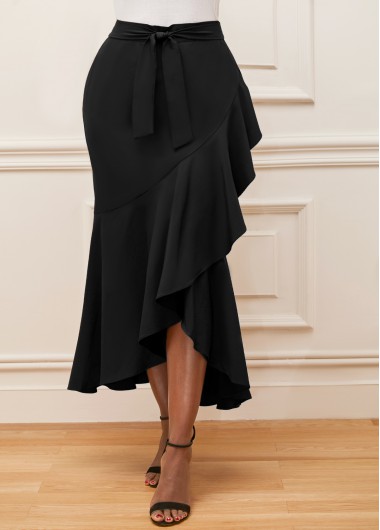Rosewe Black Asymmetric Hem High Waisted Skirt - 2XL