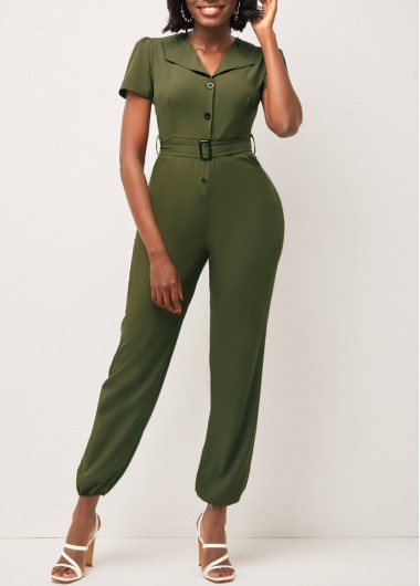 Rosewe Buckle Belted Turndown Collar Army Green Tooling - M