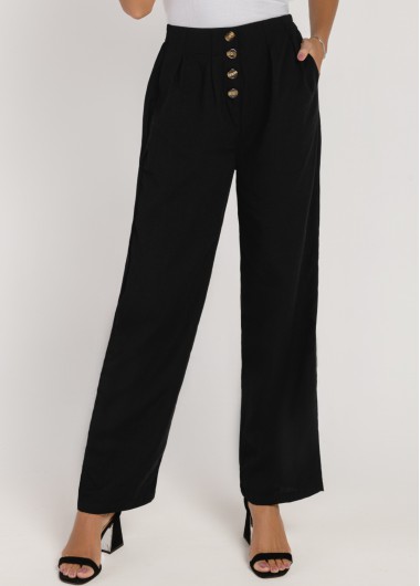 Rosewe Decorative Button Pocket Detail Black Pants - M