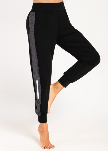 Rosewe Black High Waisted Contrast Sports Bottom - XXL