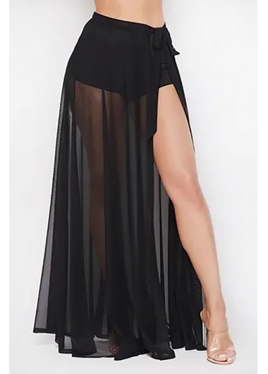 Rosewe High Waist Side Slit Mesh Black Pantskirt - XXL