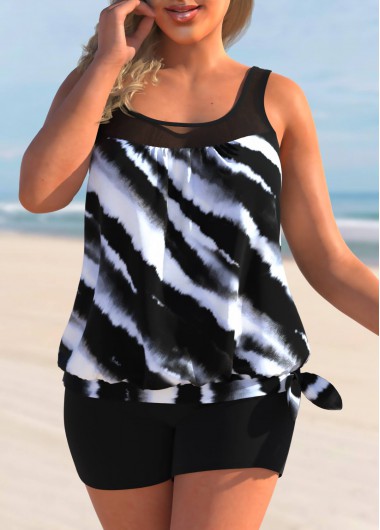 Rosewe Color Block Tie Dye Print Plus Size Tankini Top - 2X