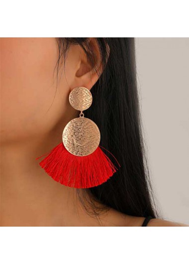 Rosewe Chic Tassel Design Metal Detail Red Earrings - One Size