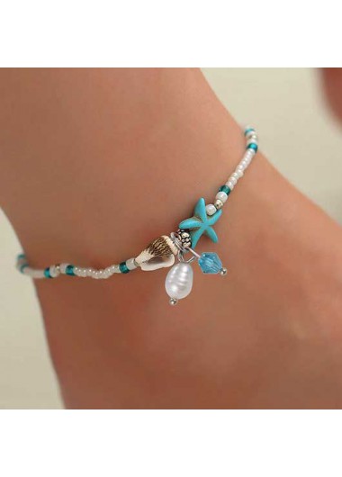 Rosewe Chic Starfish Design Sky Blue Beads Detail Anklet - One Size