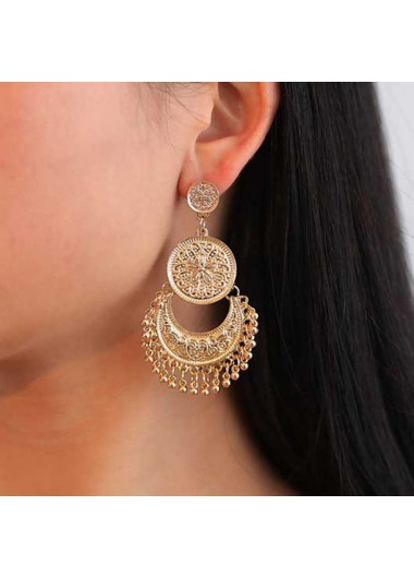 Rosewe Chic Retro Hollow Metal Detail Gold Earrings - One Size