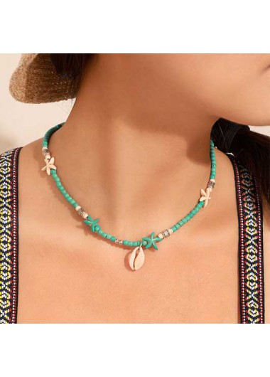 Rosewe Fashion Conch Design Turquoise Beads Detail Necklace - One Size