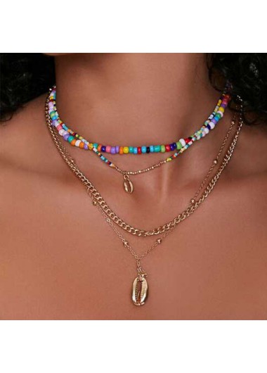 Rosewe Fashion Rainbow Color Beads Layered Conch Necklace - One Size
