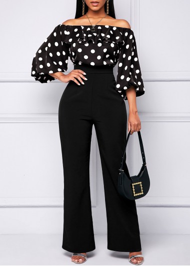 Rosewe Off Shoulder Polka Dot High Waisted Jumpsuit - M