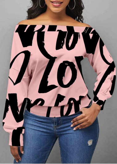 Rosewe Letter Print Pink Valentines Long Sleeve Sweatshirt - XL