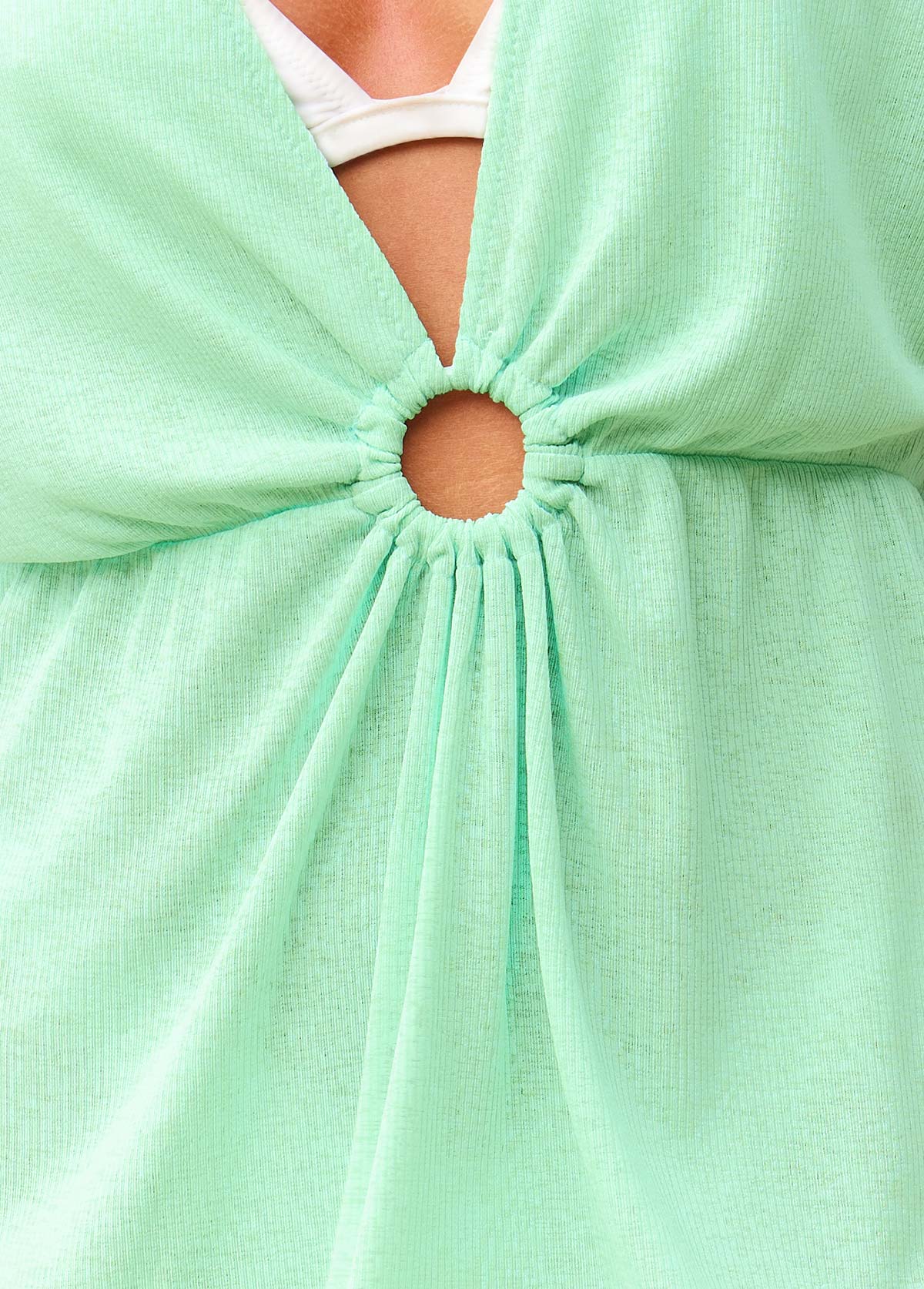 Textured Fabric Cutout Front Mint Green Cover Up