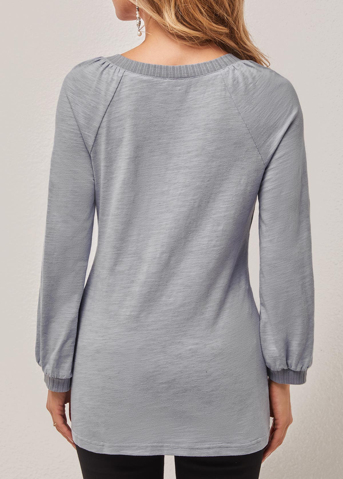 Grey Long Sleeve Round Neck T Shirt