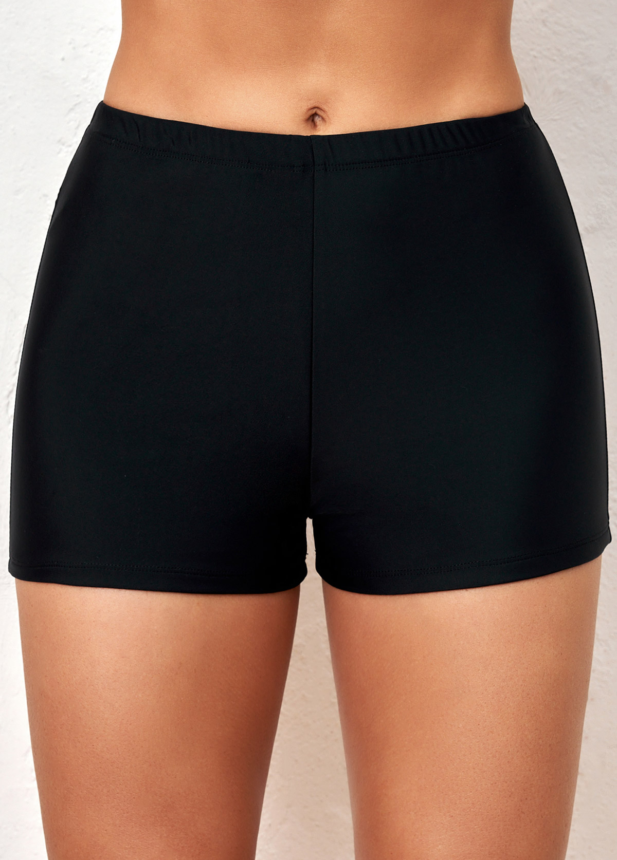 High Waisted Elastic Detail Black Swimwear Shorts