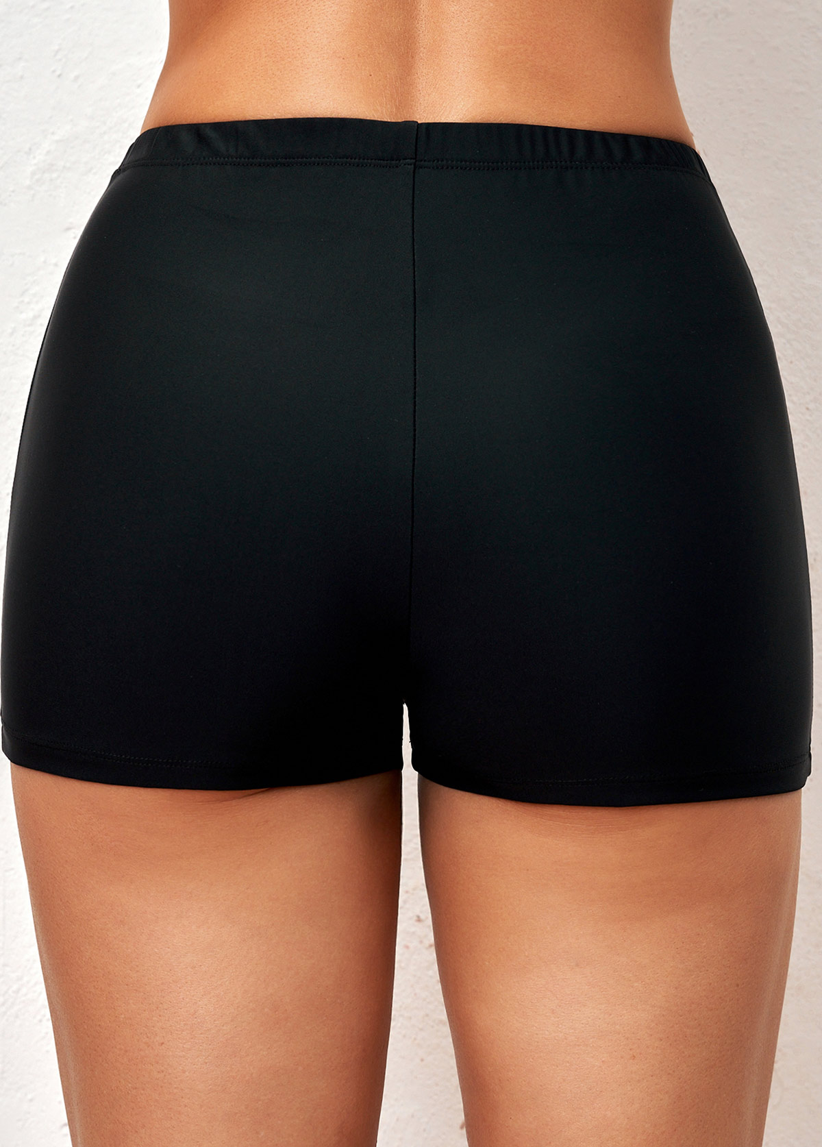 High Waisted Elastic Detail Black Swimwear Shorts