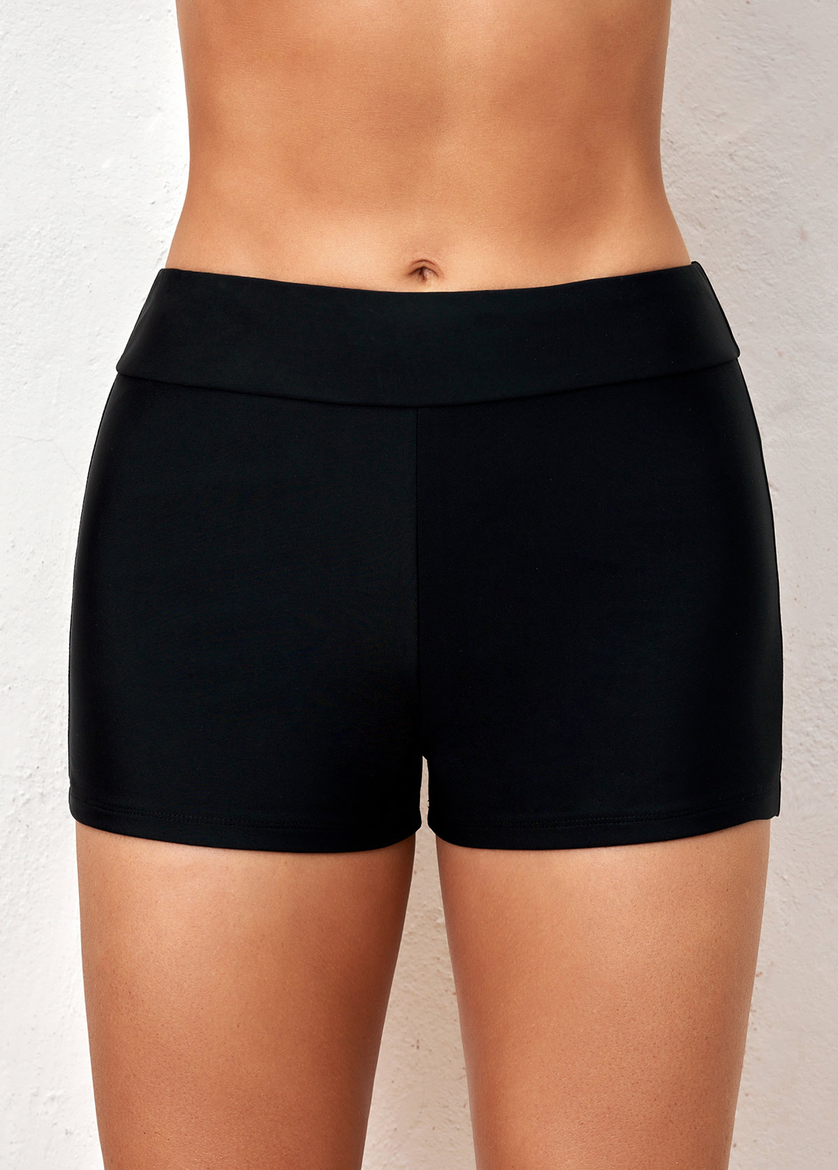 Black Elastic Detail High Waisted Swimwear Shorts