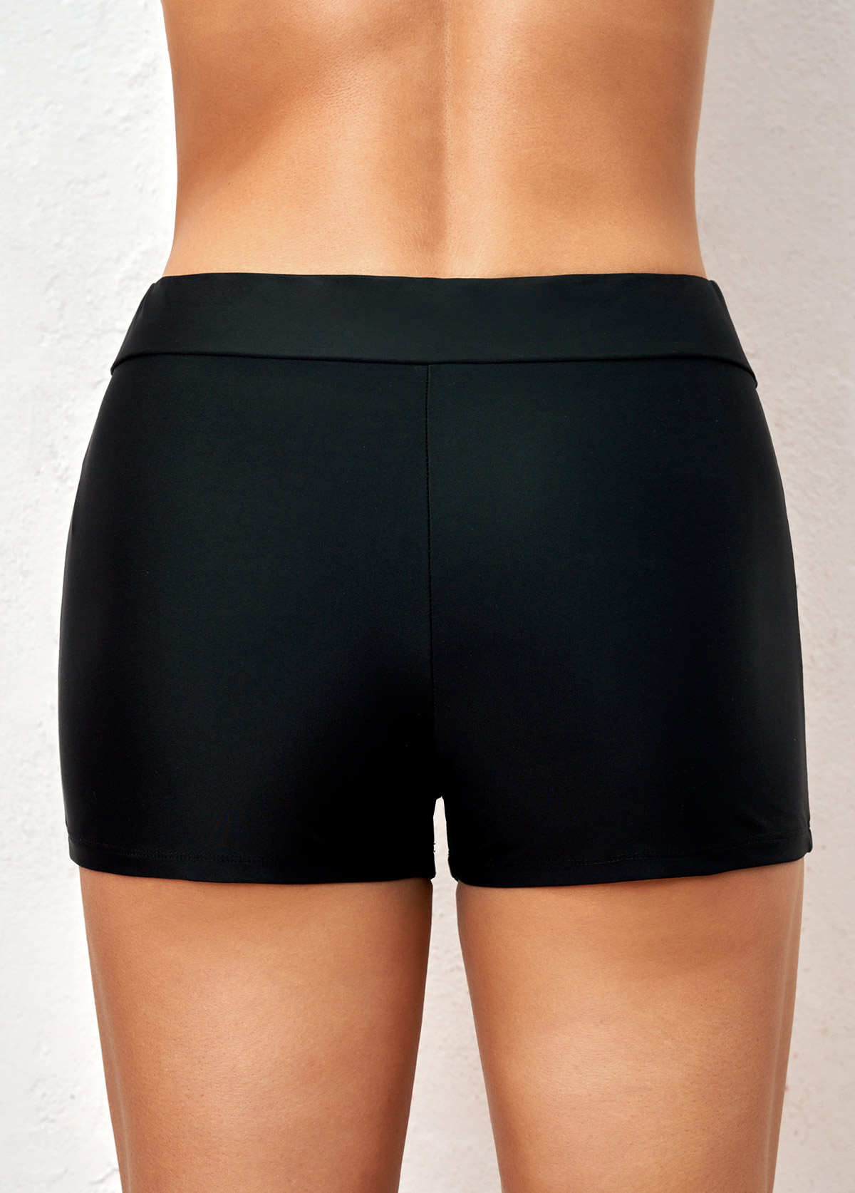 Black Elastic Detail High Waisted Swimwear Shorts