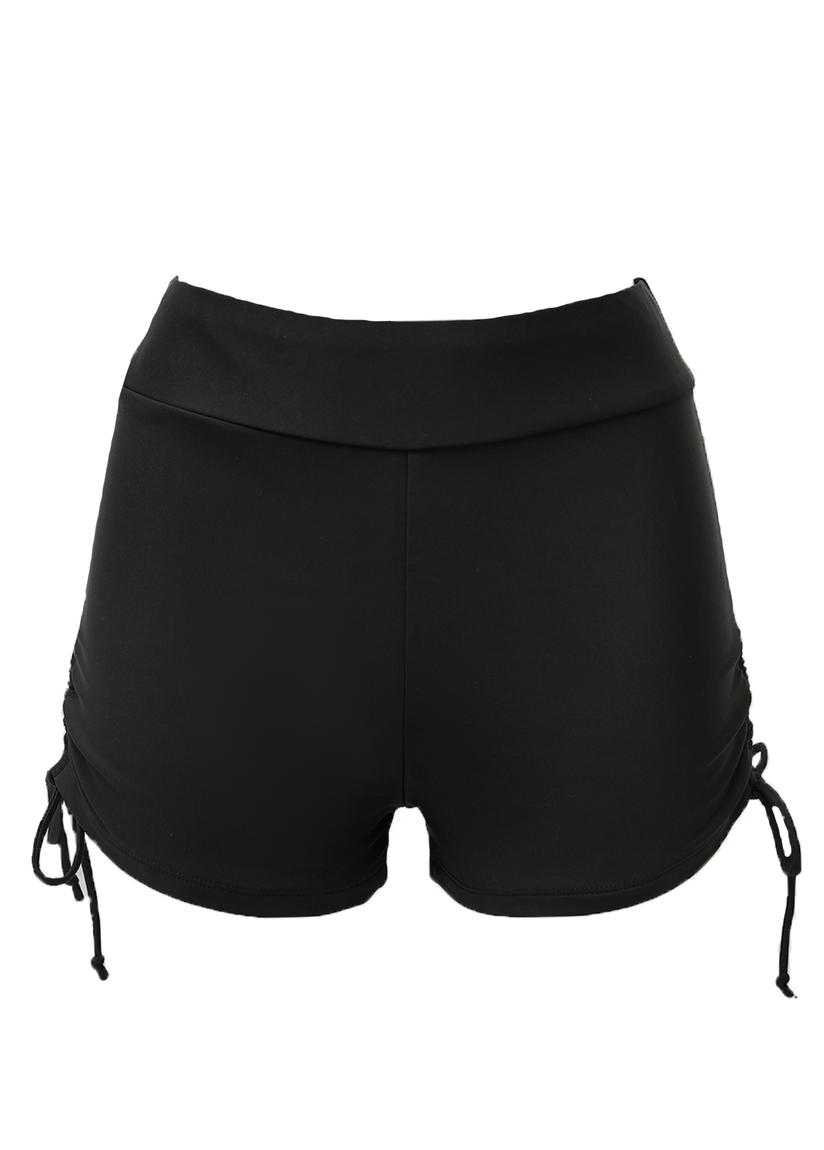 Drawstring Side Mid Waisted Black Swimwear Shorts
