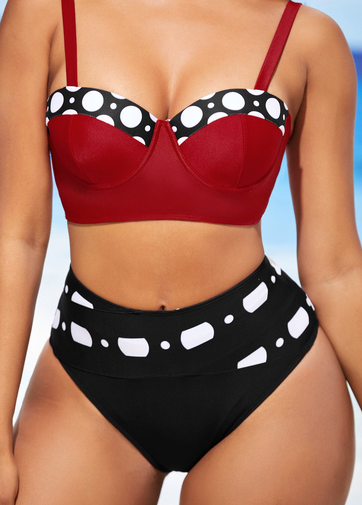 Color Block High Waisted Polka Dot Bikini Set