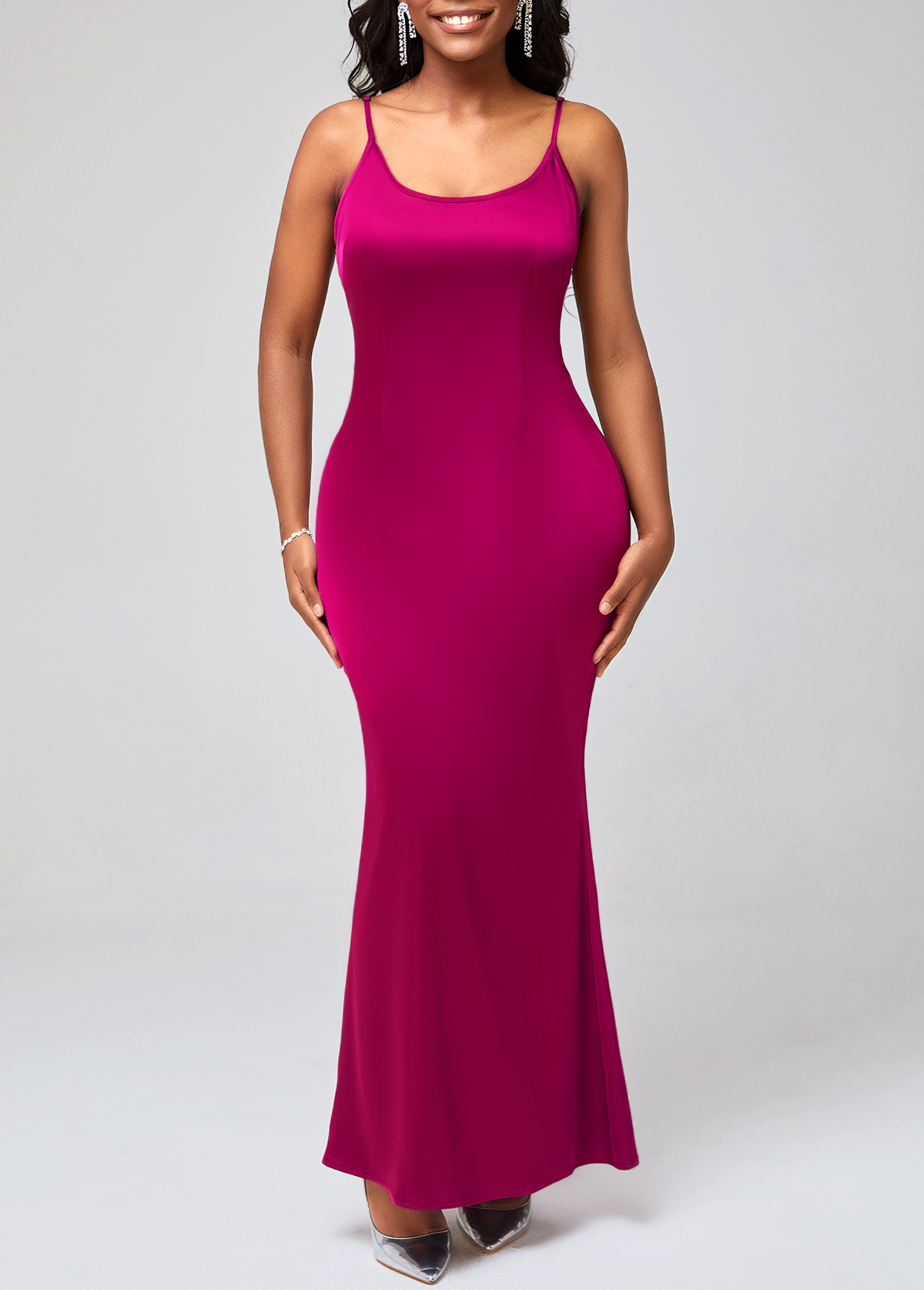 Rose Red Satin Spaghetti Strap Mermaid Dress