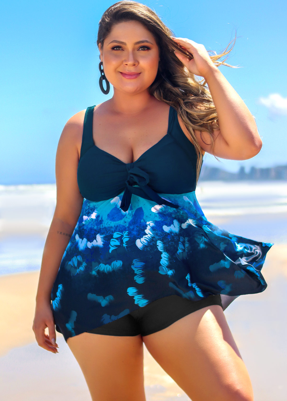 Plus Size Navy Blue Ombre Tankini Top-No Bottom