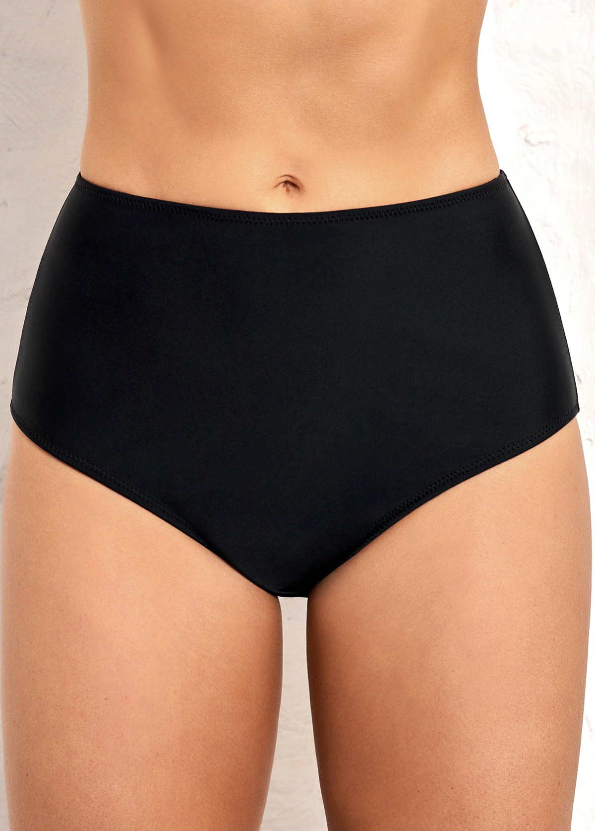 High Waisted Elastic Detail Black Swimwear Panty