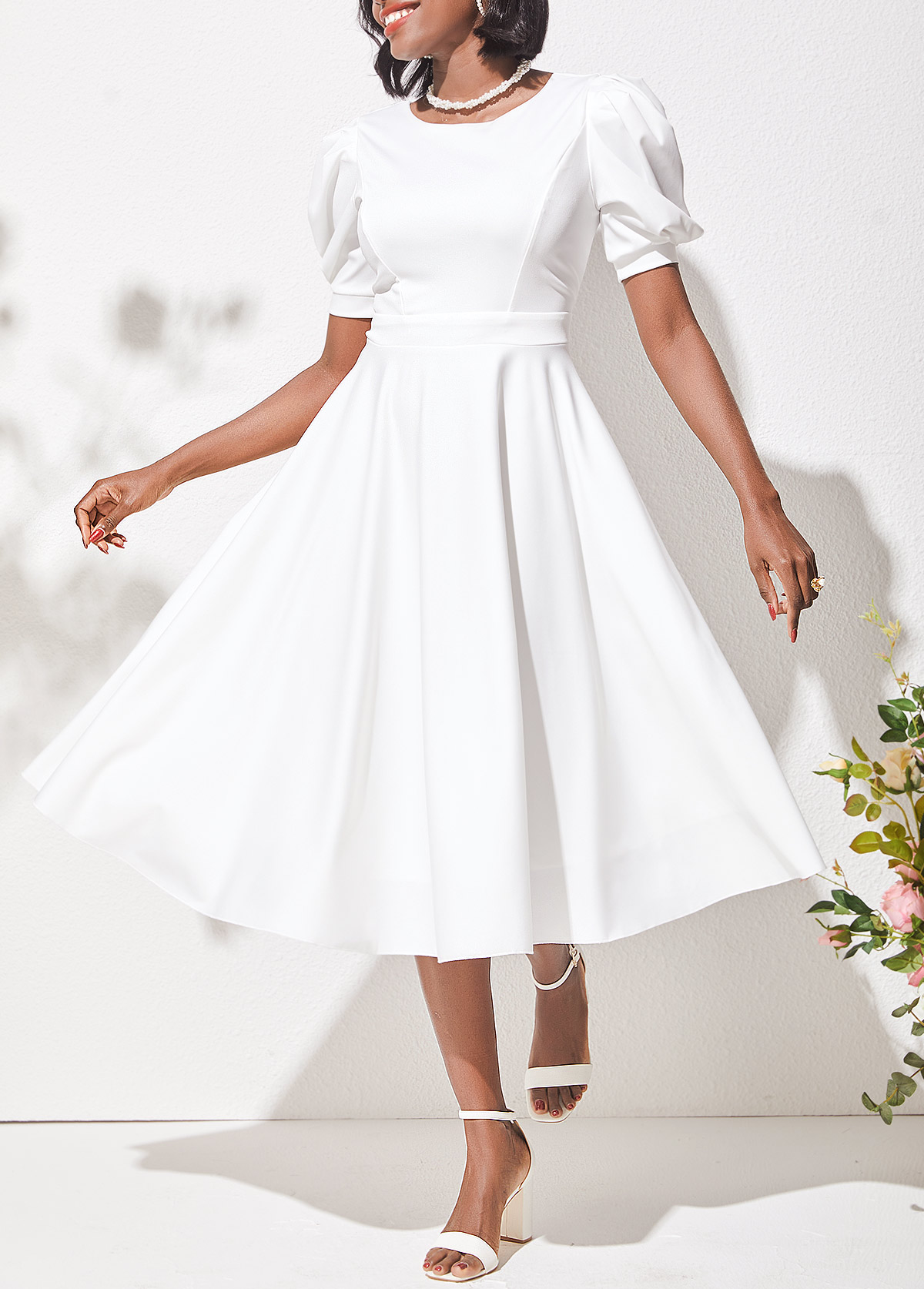 Open Back Valentines Design White Swing Dress