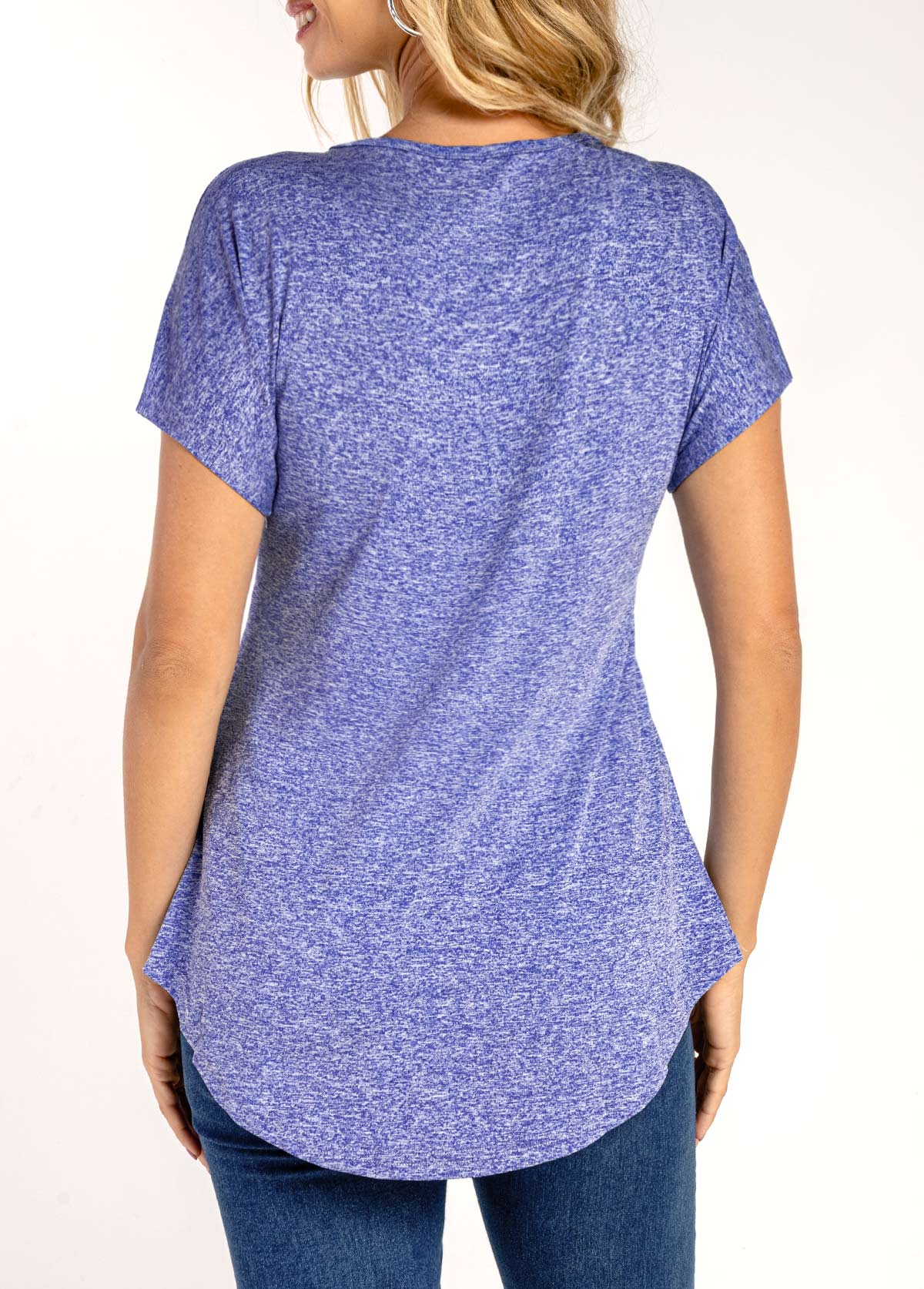 Quarter Zip Short Sleeve Purplish Blue T Shirt