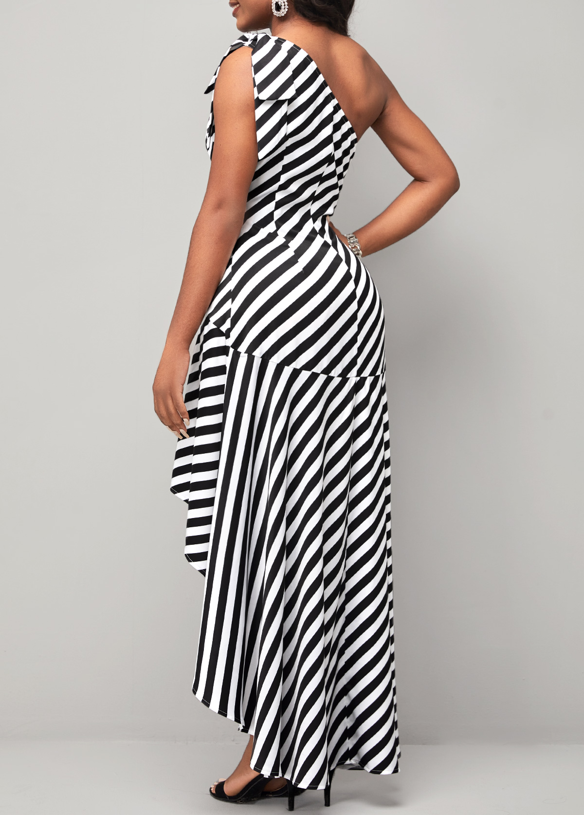 Dip Hem Stripe Print Color Block Dress