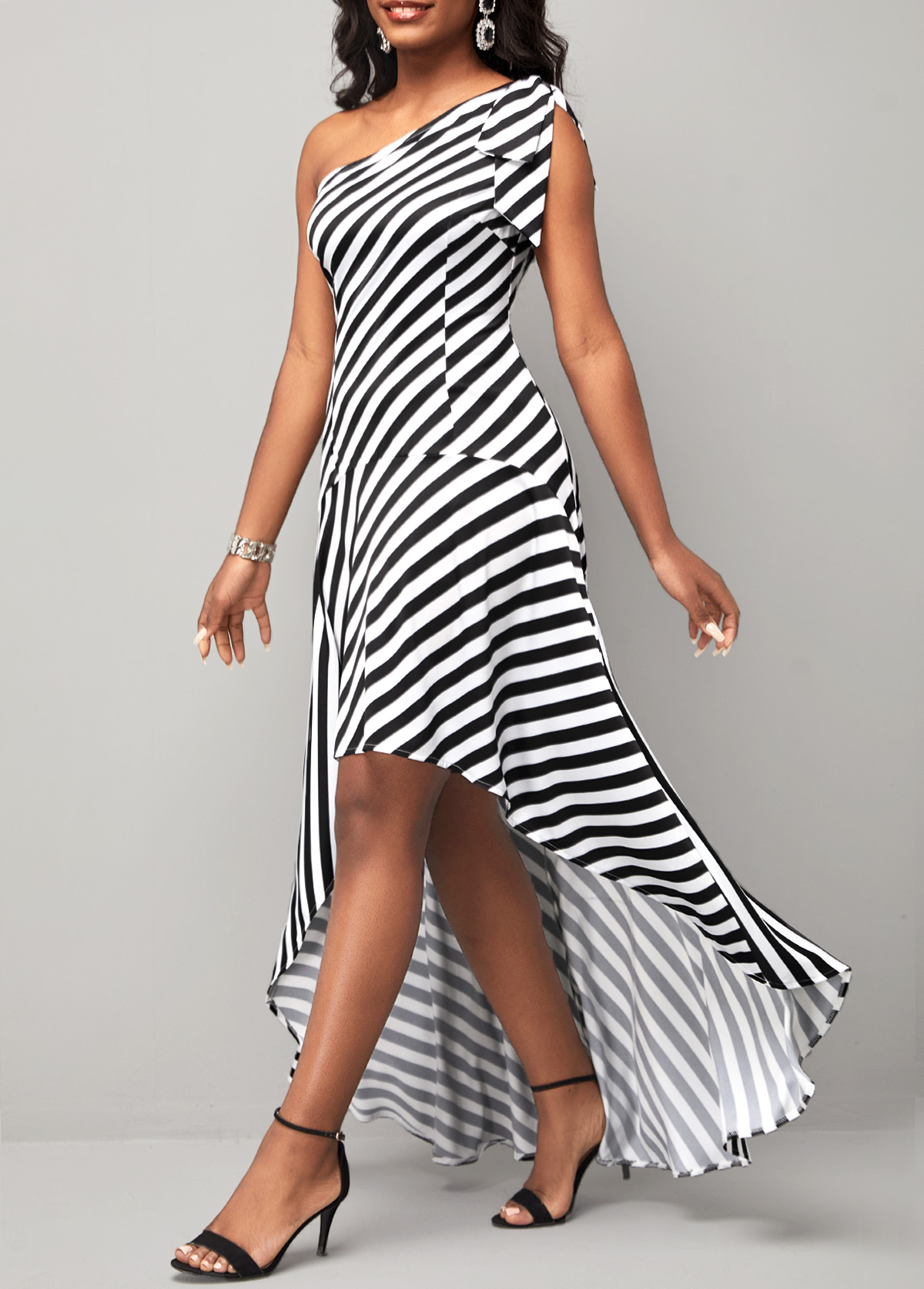 Dip Hem Stripe Print Color Block Dress