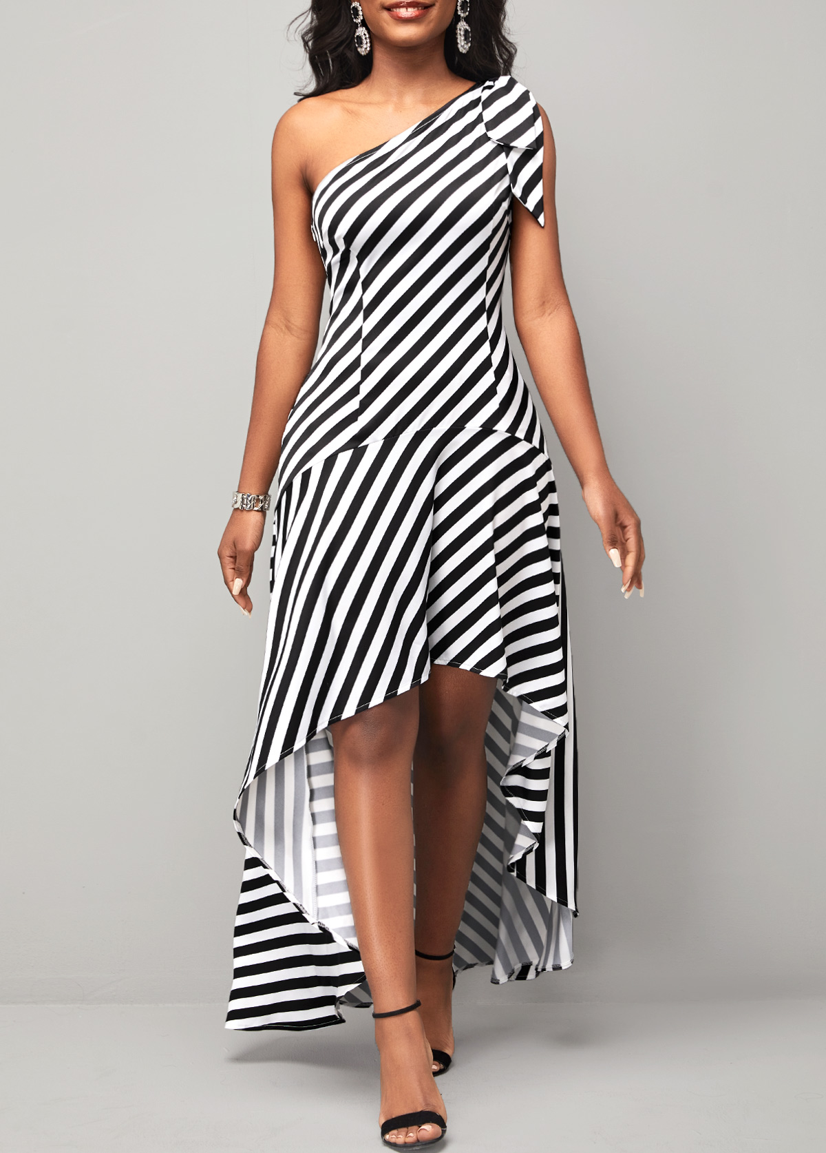 Dip Hem Stripe Print Color Block Dress