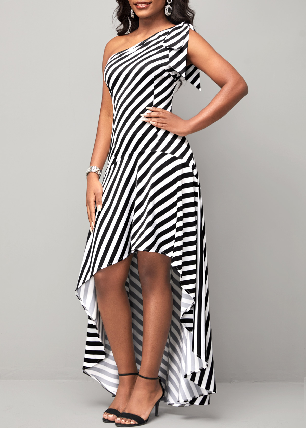 Dip Hem Stripe Print Color Block Dress