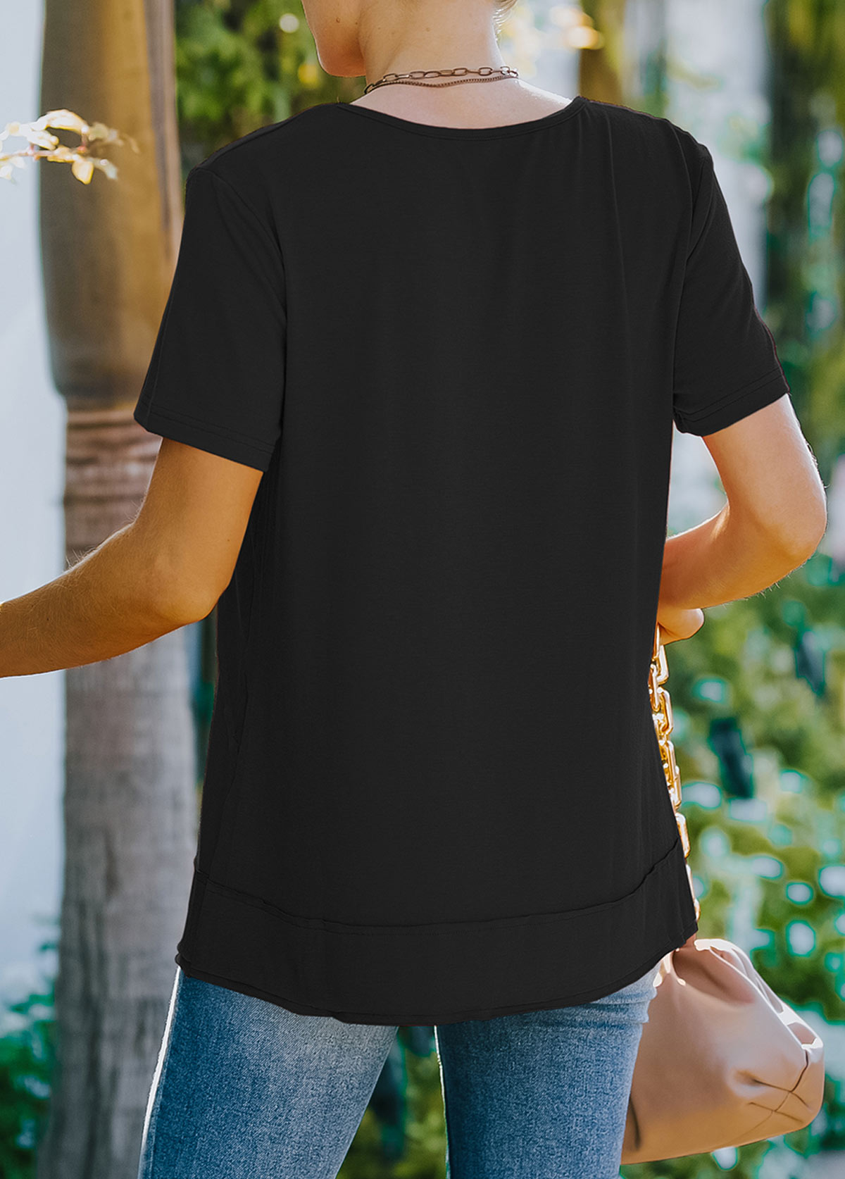 Black Decorative Button Short Sleeve T Shirt