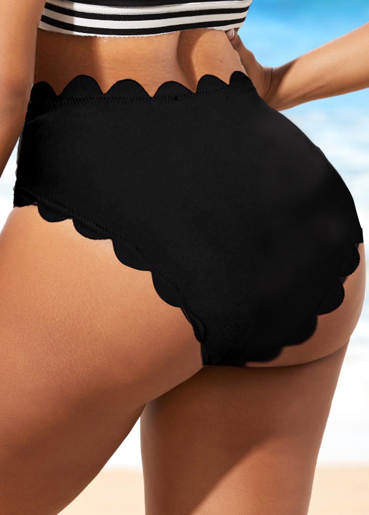 Wave Edge Mid Waist Bikini Black Bottom