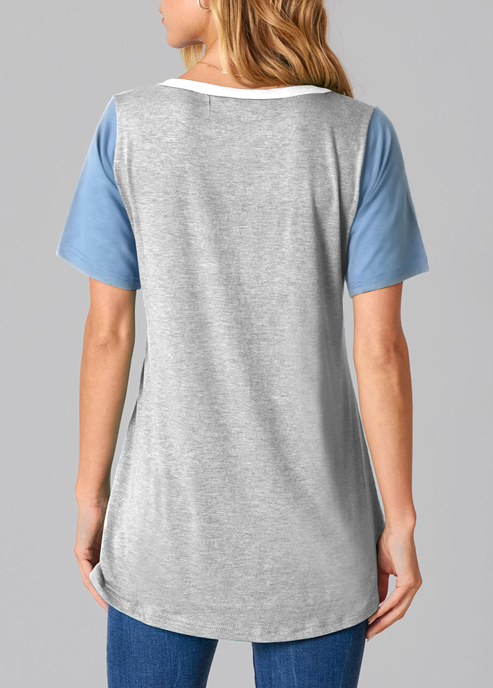 Grey Marl Round Neck Contrast T Shirt