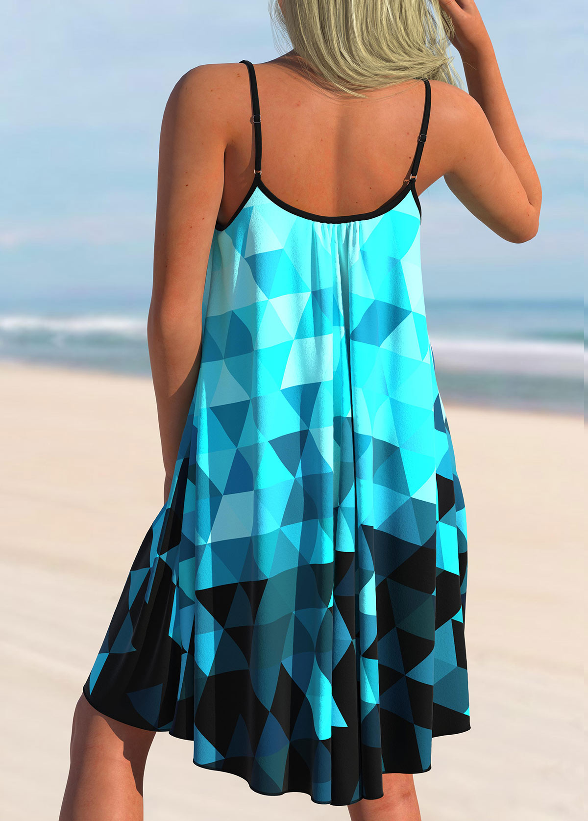 Blue Geometric Print Ombre Cover Up