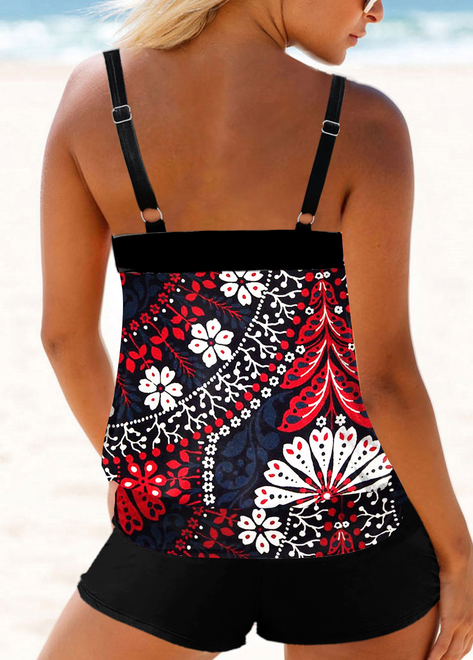 Multi Color Floral Print Double Straps Tankini Set
