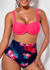 Flower Print High Waist Tie Back Bikini Set