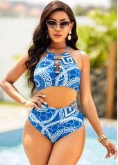 High Waisted Geometric Print Halter Bikini Set 
