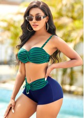 Drawstring Detail Mid Waist Striped Bikini Set