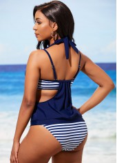 Striped Halter Navy Blue Tankini Set