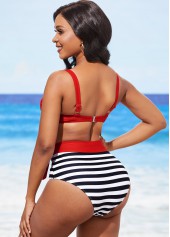 Color Block High Waisted Stripe Print Bikini Set