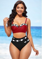 Color Block High Waisted Polka Dot Bikini Set