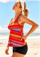 Double Straps Rainbow Stripe Tankini Top-No Bottom